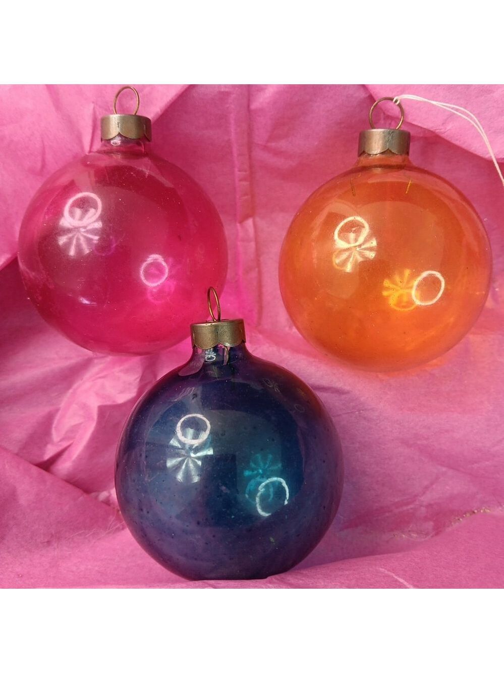 Shiny Brite ATOMIC ERA Christmas Onaments Unsilvered Baubles 3pcs USA